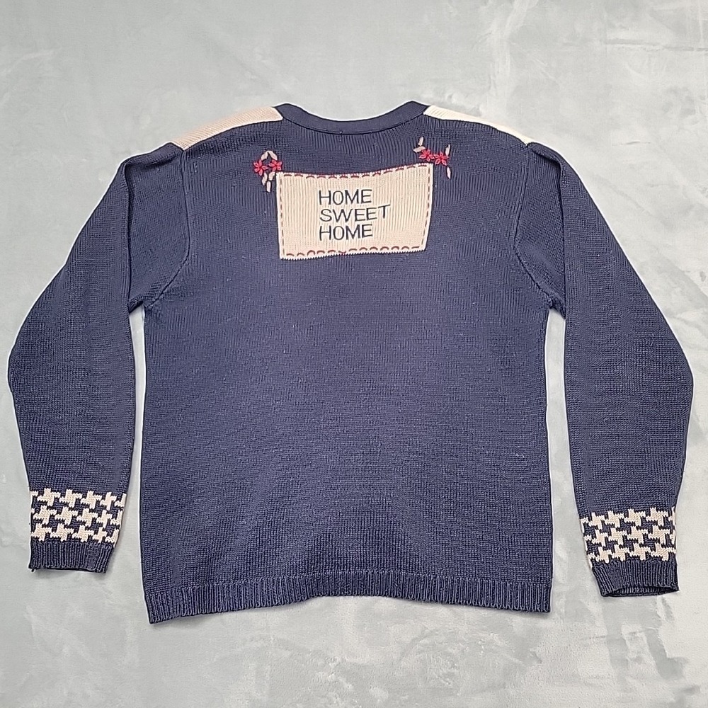 Christopher & Banks Sweater Womens L Blue Cardigan Home Sweet Home House Novelty - Picture 5 of 8